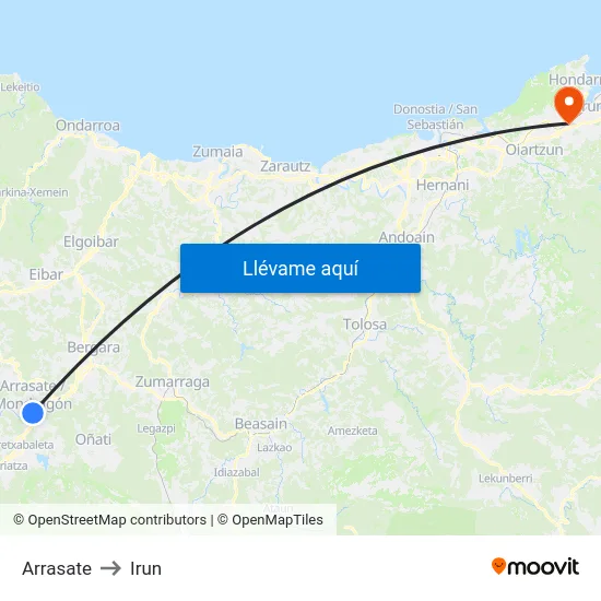 Arrasate to Irun map
