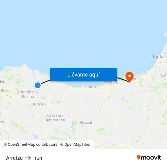 Arratzu to Irun map