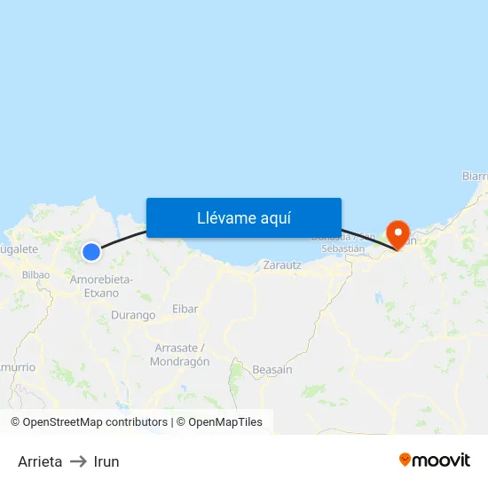 Arrieta to Irun map