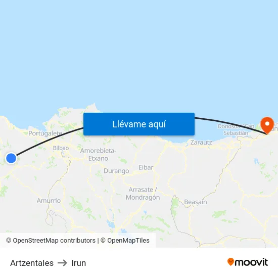 Artzentales to Irun map