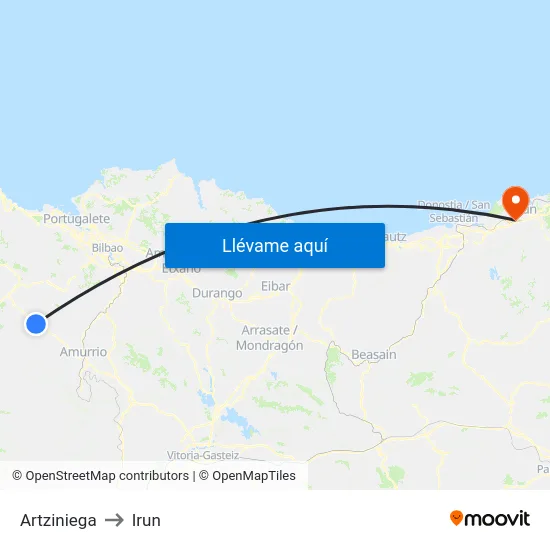 Artziniega to Irun map
