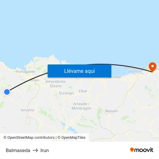Balmaseda to Irun map