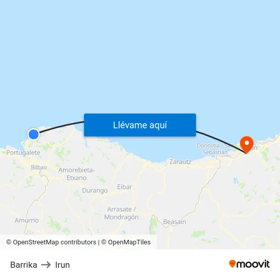 Barrika to Irun map