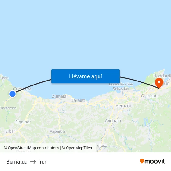 Berriatua to Irun map