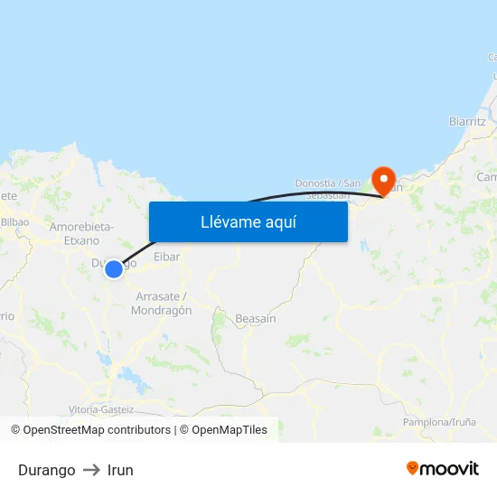 Durango to Irun map