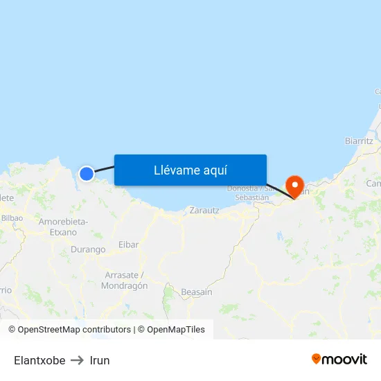 Elantxobe to Irun map