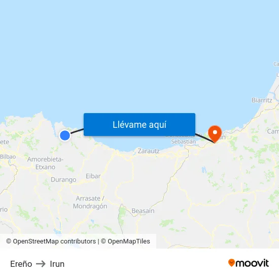 Ereño to Irun map