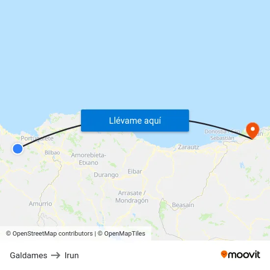 Galdames to Irun map