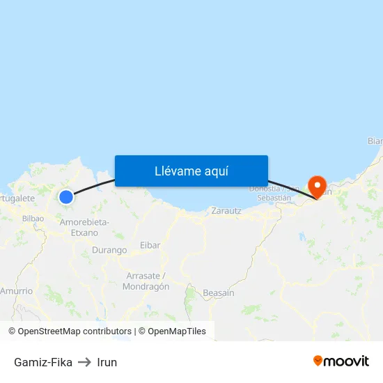 Gamiz-Fika to Irun map