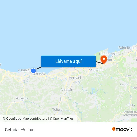 Getaria to Irun map