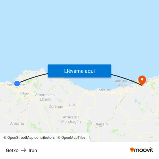 Getxo to Irun map
