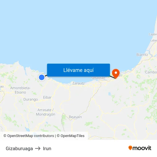 Gizaburuaga to Irun map