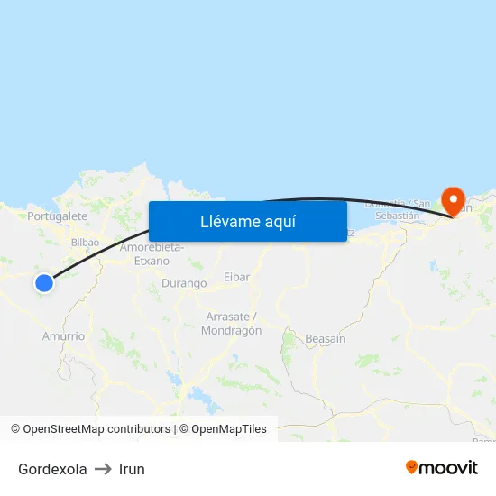 Gordexola to Irun map