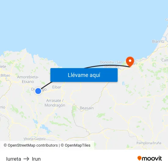 Iurreta to Irun map