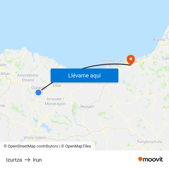 Izurtza to Irun map