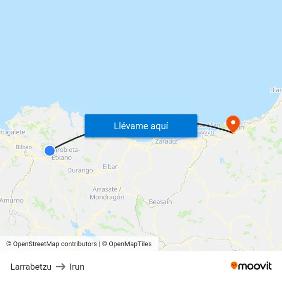 Larrabetzu to Irun map