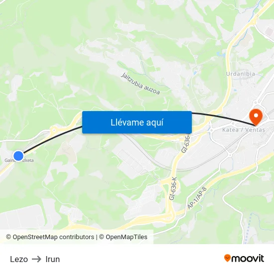 Lezo to Irun map