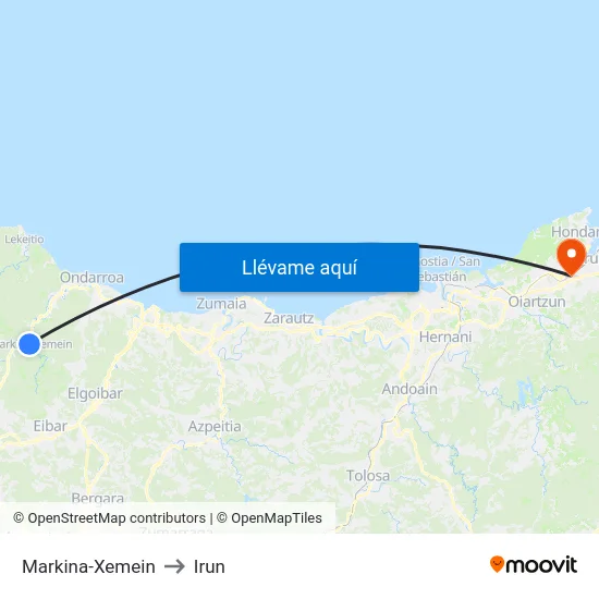 Markina-Xemein to Irun map
