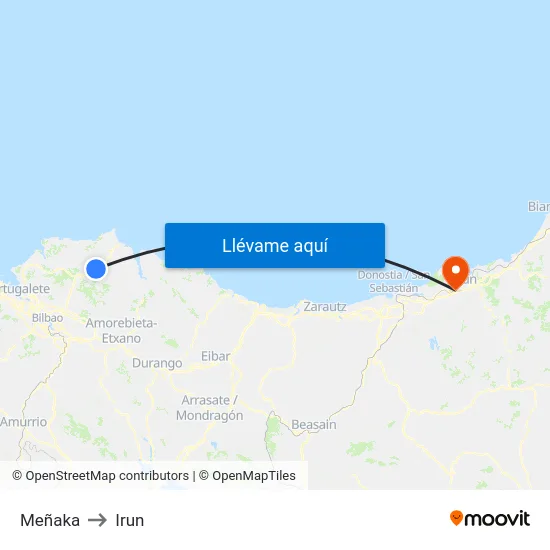 Meñaka to Irun map