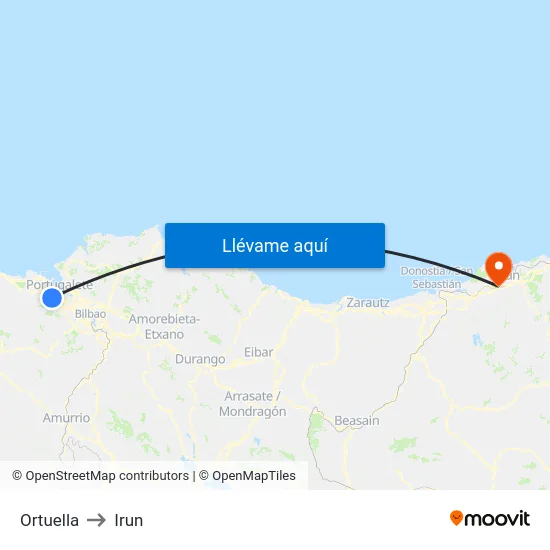 Ortuella to Irun map