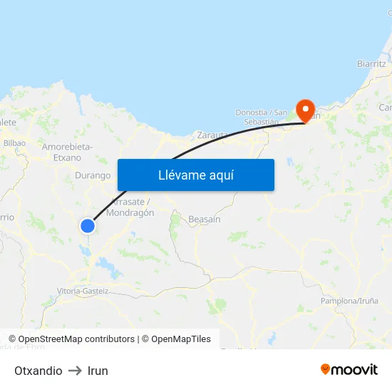 Otxandio to Irun map