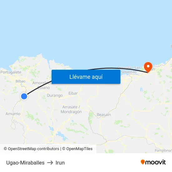 Ugao-Miraballes to Irun map