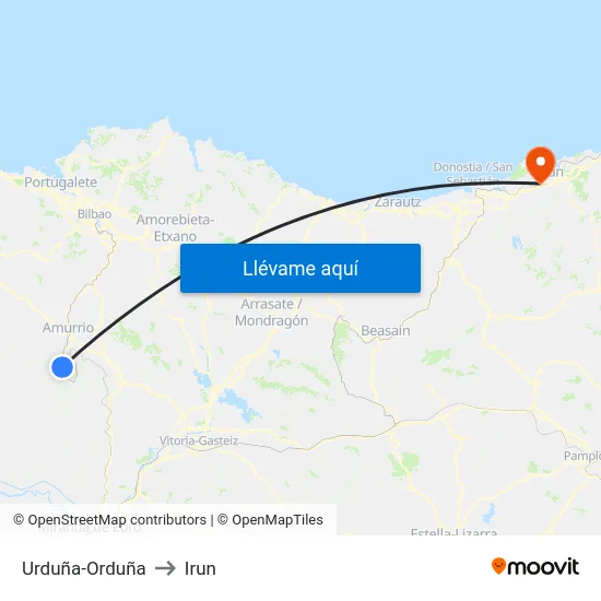 Urduña-Orduña to Irun map
