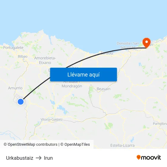Urkabustaiz to Irun map