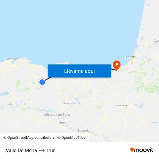 Valle De Mena to Irun map
