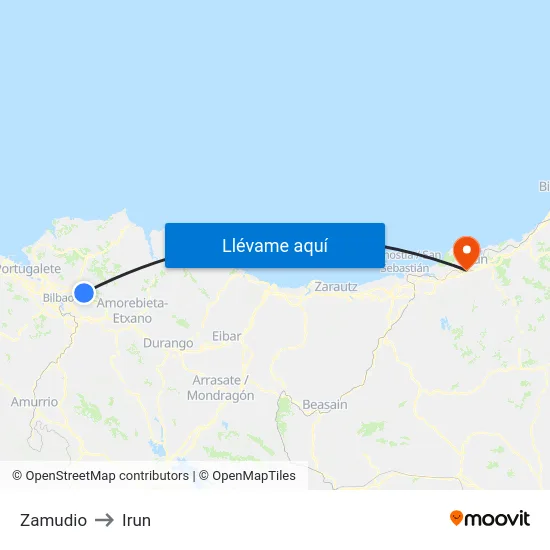 Zamudio to Irun map