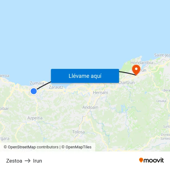 Zestoa to Irun map