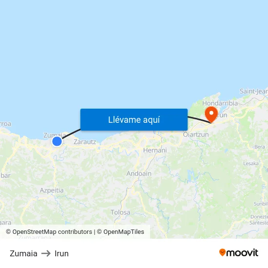 Zumaia to Irun map