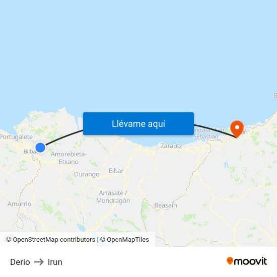 Derio to Irun map