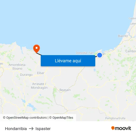 Hondarribia to Ispaster map