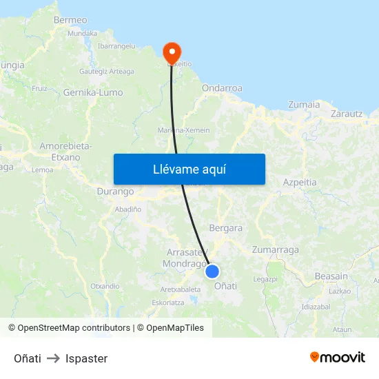 Oñati to Ispaster map