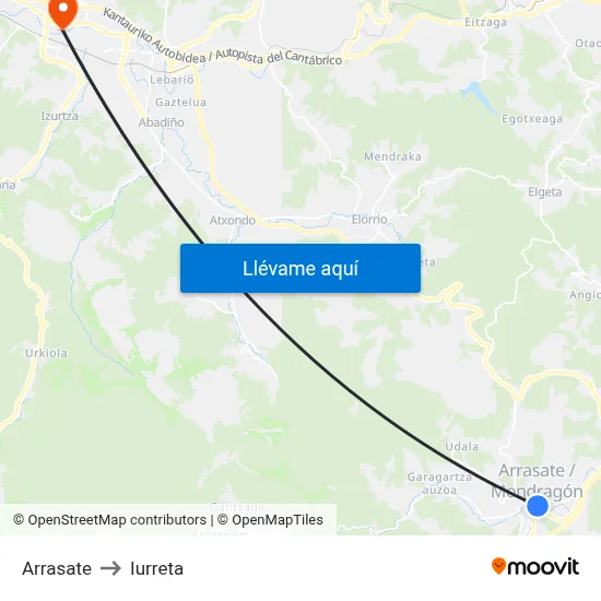 Arrasate to Iurreta map