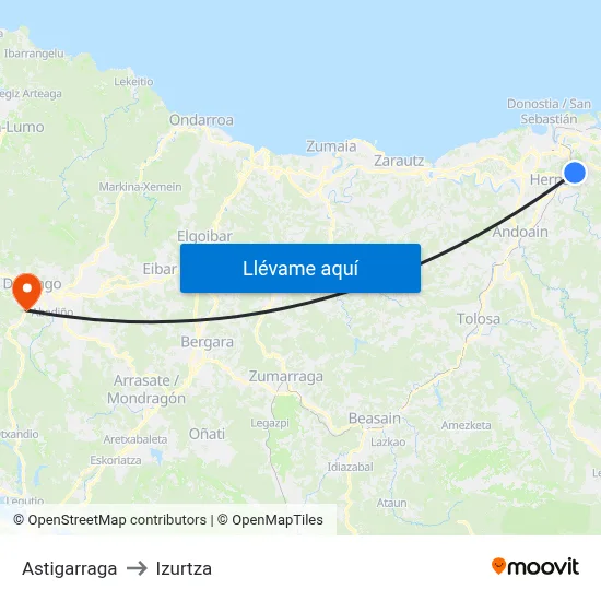 Astigarraga to Izurtza map