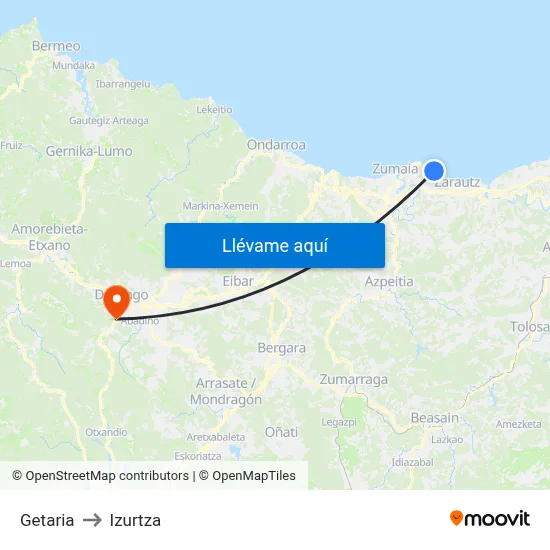 Getaria to Izurtza map