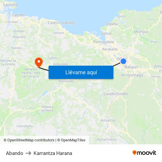 Abando to Karrantza Harana map