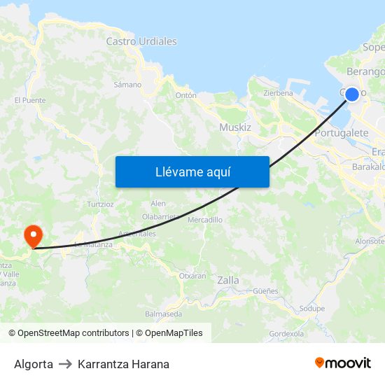 Algorta to Karrantza Harana map