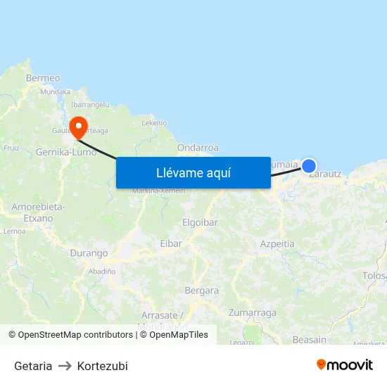 Getaria to Kortezubi map