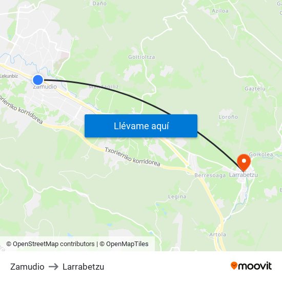 Zamudio to Larrabetzu map