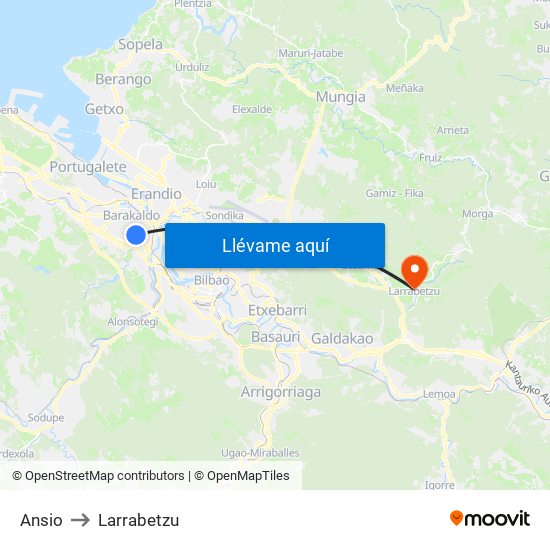 Ansio to Larrabetzu map