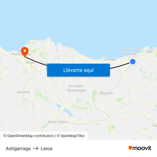 Astigarraga to Leioa map