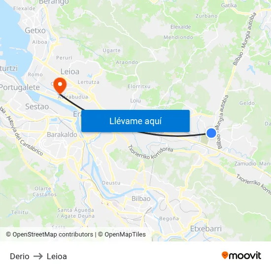Derio to Leioa map
