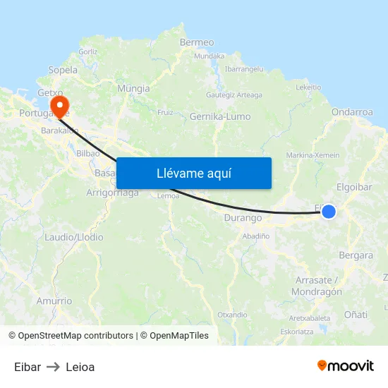 Eibar to Leioa map