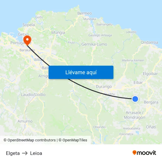 Elgeta to Leioa map