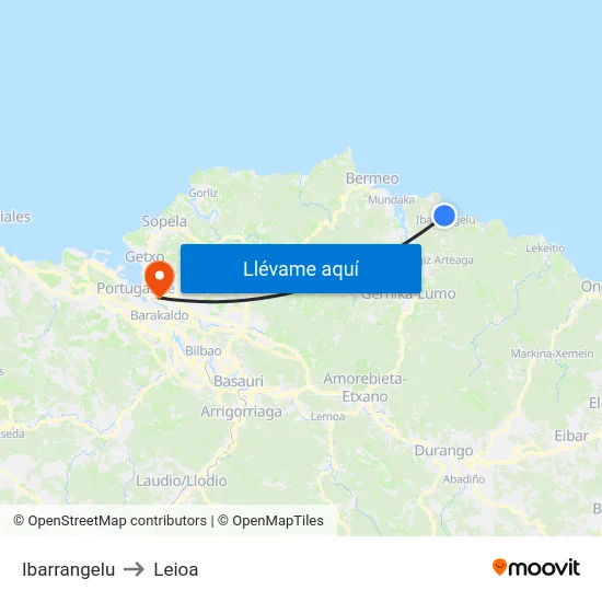 Ibarrangelu to Leioa map