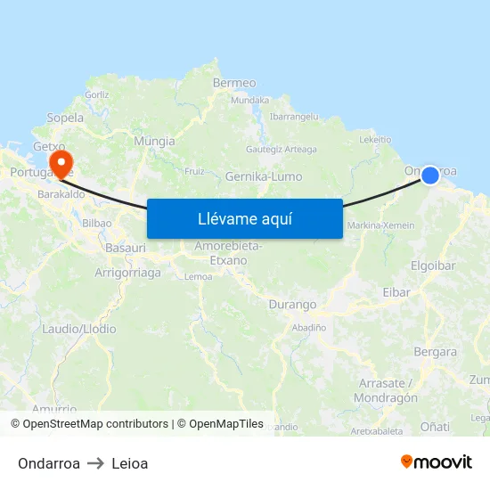 Ondarroa to Leioa map