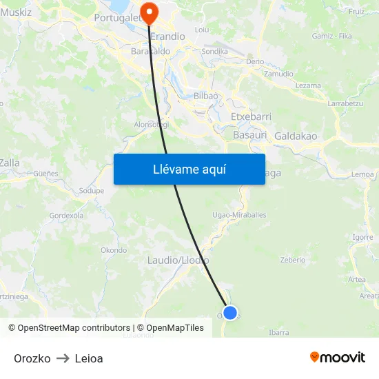 Orozko to Leioa map